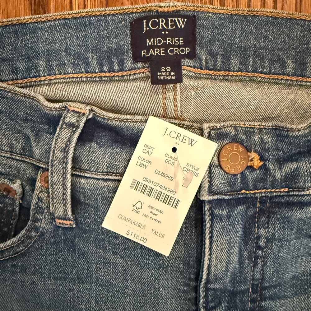 NWT J. CRew Mid-Rise Flare Crop Jeans size 29 academia